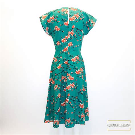 1940s Ella Jade Green Floral Print Dress By Cherilyn Leeson