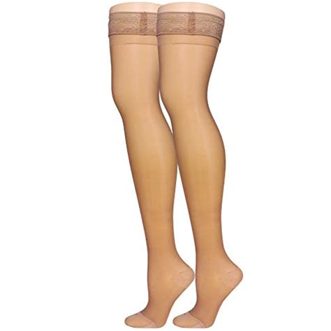 truform sheer compression stockings 15 20 mmhg women s thigh high length 20 denier beige x