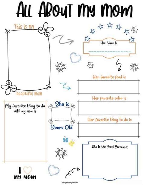 All About My Mom Printable Questions Mothers Day T Idea The