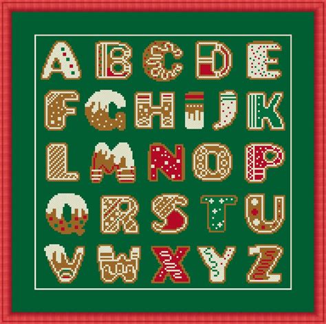 christmas cross stitch alphabet pattern sampler gingerbread etsy