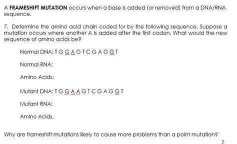 Solved A Frameshift Mutation Occurs When A Base Is Added Or