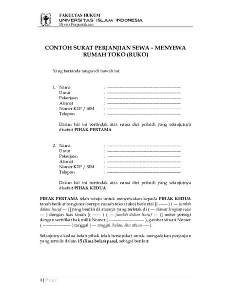 Contoh surat perjanjian kerjasama berikut ini adalah sekumpulan referensi lengkap yang bisa dipakai untuk membuat surat perjanjian kerjasama untuk bisnis. (PDF) FAKULTAS HUKUM UNIVERSITAS ISLAM INDONESIA Divisi Perpustakaan CONTOH SURAT PERJANJIAN ...