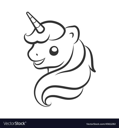 Cute Happy Unicorn Head Outline Easy Coloring Vector Image