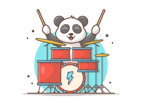 Premium Vector Cute Panda Playing Drum With Stick Music Vector Icon