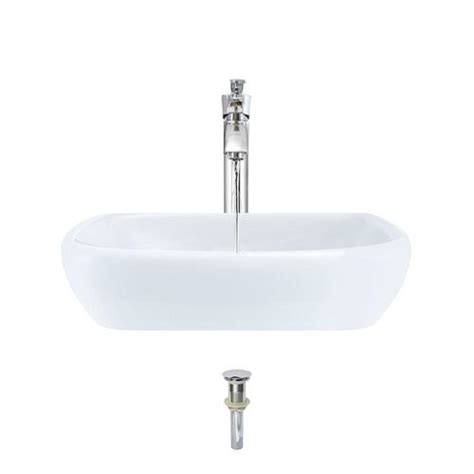Mr Direct White Porcelain Vessel Rectangular Bathroom Sink With Faucet