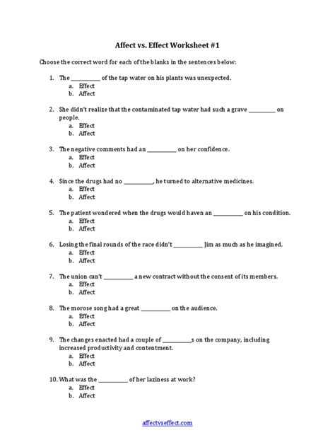 Affect Vs Effect Worksheet Worksheets For Home Learning