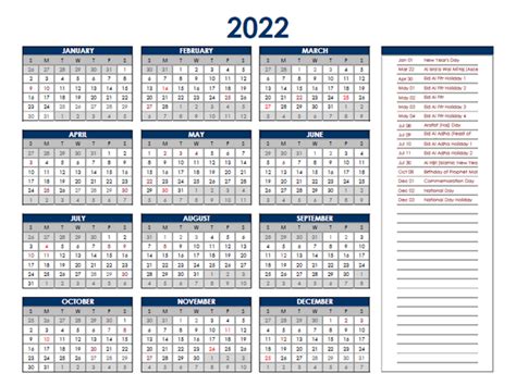 2022 Uae Annual Calendar With Holidays Free Printable Printable 2022