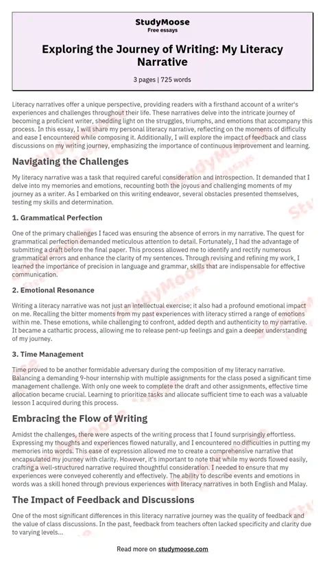 Exploring The Journey Of Writing My Literacy Narrative Free Essay Example