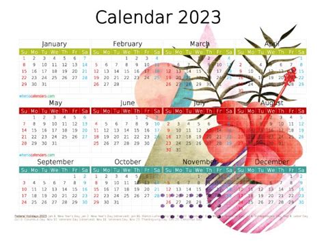 12 Free 2023 Printable Calendar Pdf Watercolor Premium Printable