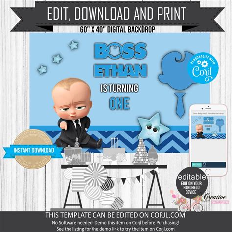 Boss Baby Backdropbanner Boy Digital Printableboss Baby Etsy