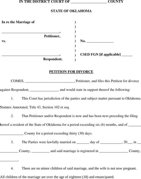 By utilizing onlinedivorce.com, you can simplify preparing divorce documents. Download Oklahoma Divorce Papers for Free - FormTemplate