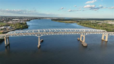 Aerial Flight Up Delaware River At The Betsy Ross Bridge Stock Video
