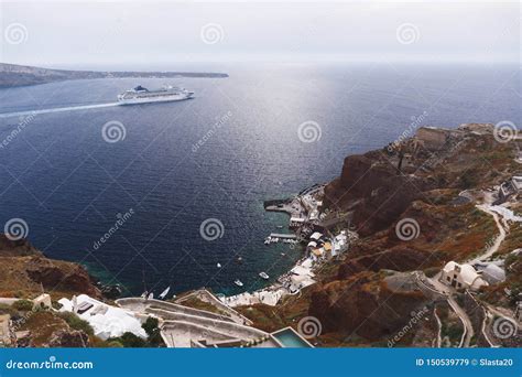 View Of Port Of Ammoudi Just Before Sunset Santorini Greece From