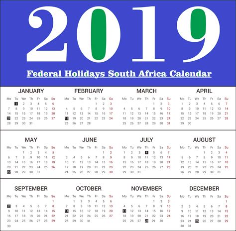 Holidays In South Africa Calendar Template Printable