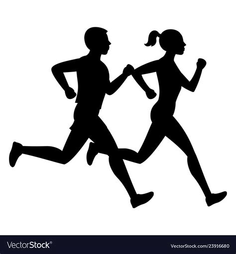 Running Man And Woman Black Silhouette Isolated Vector Illustration