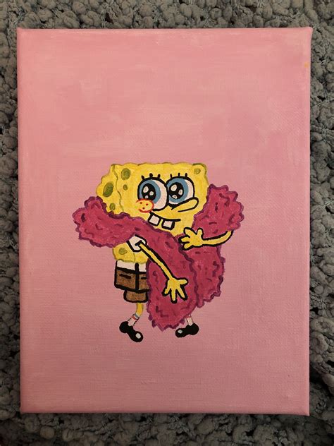 A Painting Of Spongebob On A Pink Background