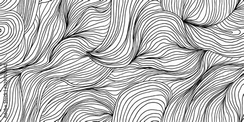 Abstract Seamless Pattern Wavy Line Art Ink Drawing In Black On White