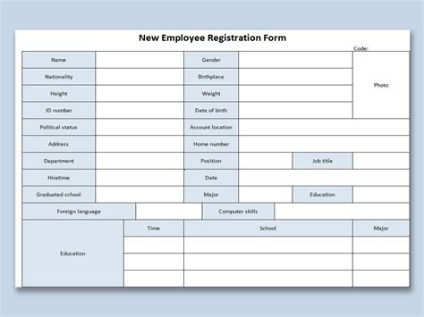 Excel Of New Employee Registration Formxlsx Wps Free Templates