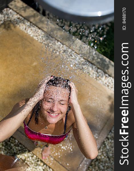 Girl In The Outdoor Shower Free Stock Images Photos