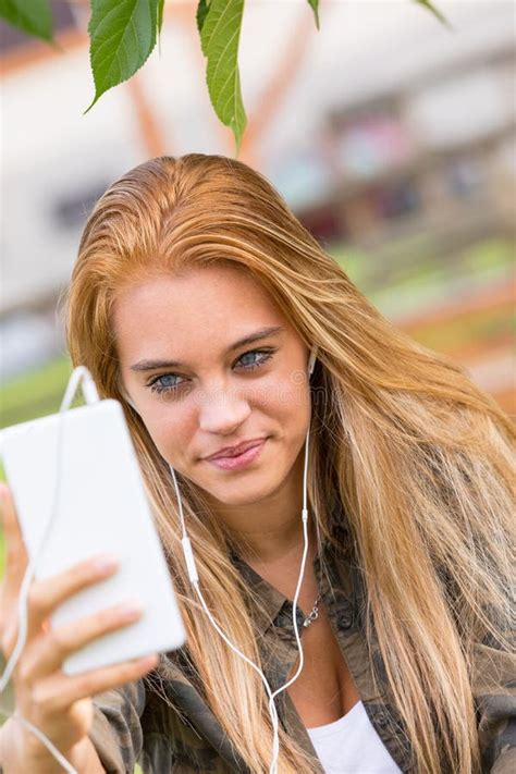 Girl Making A Self Portrait With A Mobile Phone Stock Image Image Of