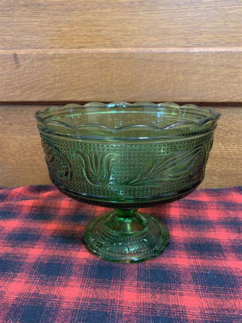 excited to share this item from my etsy shop e o brody green glass pedestal compote candy dish