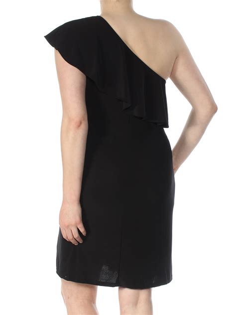 Msk 89 Womens Black Ruffled One Shoulder Beaded Hem Sheath Dress 1x