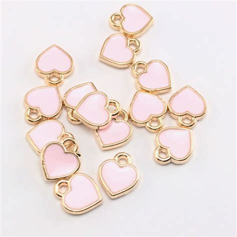 Enamel Pink Heart Charms For Jewelry Making 7mm 15 Pack Easy