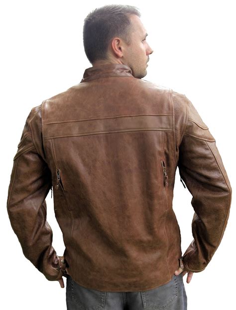 Mens Retro Brown Concealed Carry Buffalo Hide Leather Cafe Motorcycle