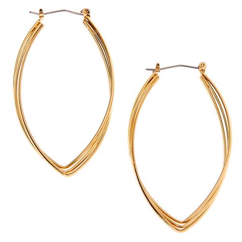 Gold 50mm Twisted Oval Hoop Earrings Claires