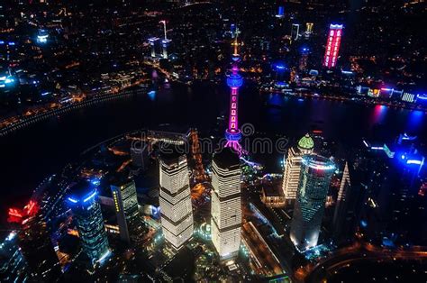 Aerial View Of Shanghai At Night From Shanghai Tower Shanghai City
