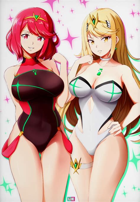 Swimsuit Mythra And Swimsuit Pyra Posing Xenoblade Chronicles 2