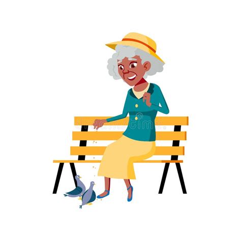 elderly woman feeding doves in park cartoon vector stock vector illustration of clothes merry