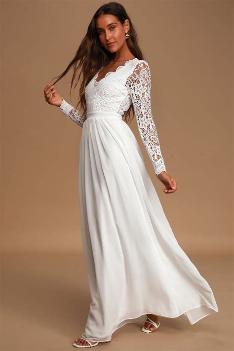 White Dress Maxi Dress Lace Dress Long Sleeve Dress Long Sleeve