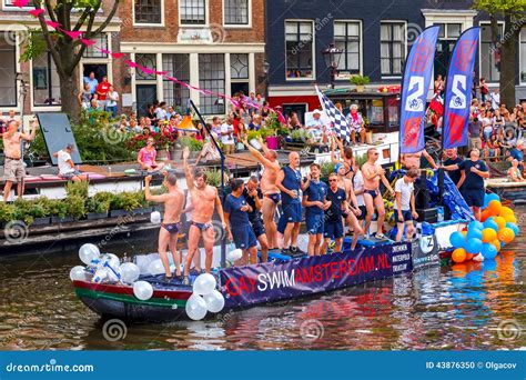 gayswimamsterdam at amsterdam canal parade 2014 editorial image image of pride canal 43876350