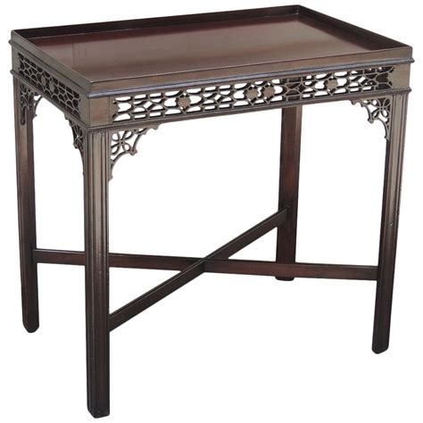 19th Century English Chinese Chippendale Style Mahogany Tea Or Silver