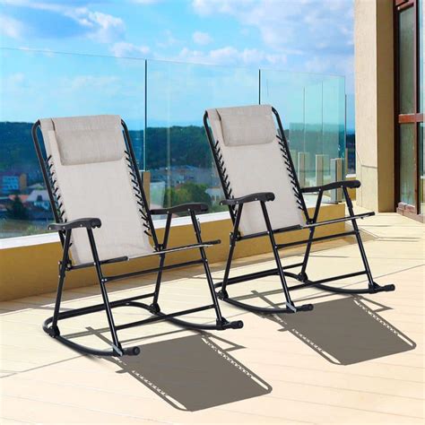 Outsunny Metal Outdoor Rocking Chair Folding 2 Piece Set With Mesh
