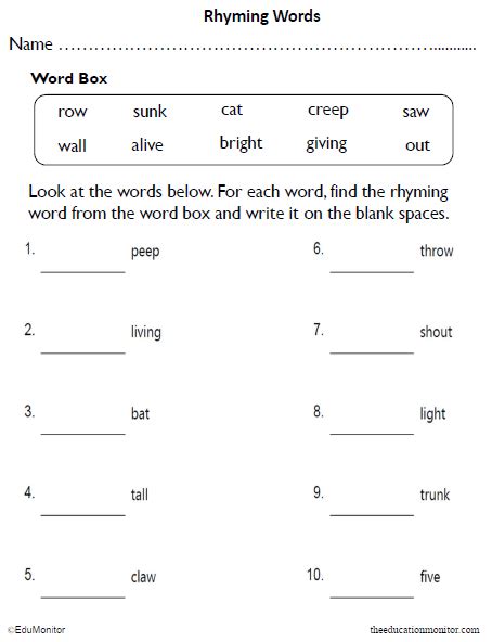 Rhyming Words Worksheets For Grade 2
