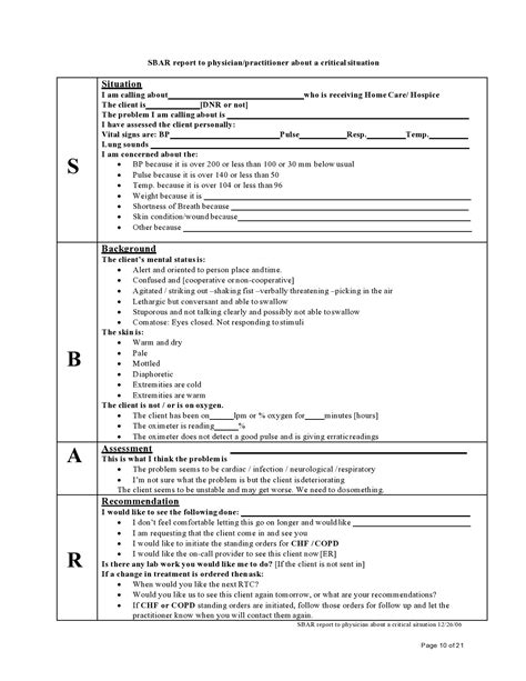 Printable Blank Sbar Template