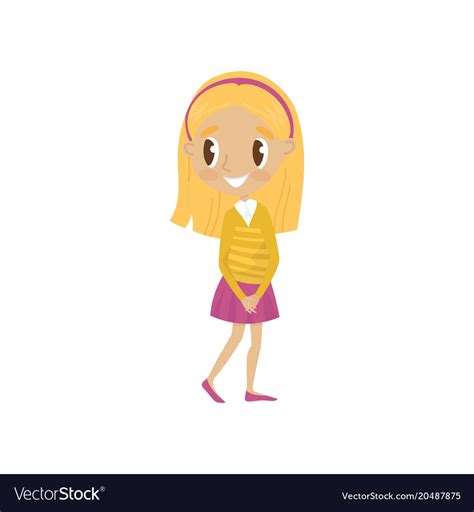 Lovely Blonde Cartoon Girl Character In Yellow Vector Image