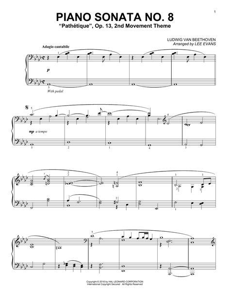 Piano Sonata No 8 Op 13 Pathetique 2nd Movement Sheet Music By