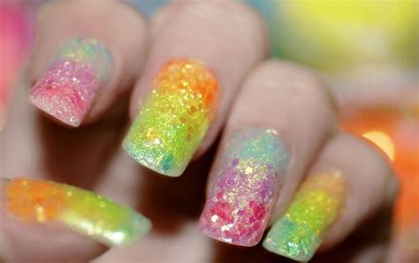 Rainbow Glitter Fingernails Get Nails Love Nails How To Do Nails