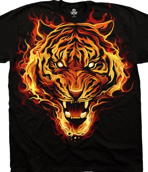 Liquid Blue Dark Fantasy Fire Tiger Black T Shirt Tee Official Liquid