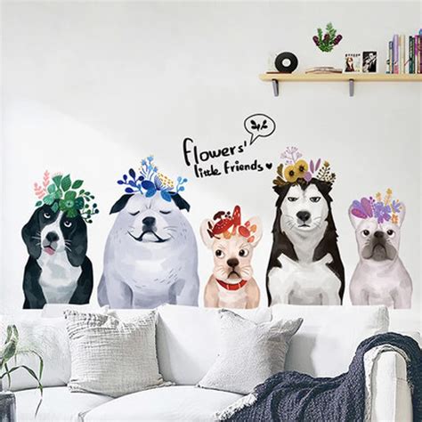 5pcs 3d Flower Dog Wall Stickers Removable Sitting Room Porch Bedroom