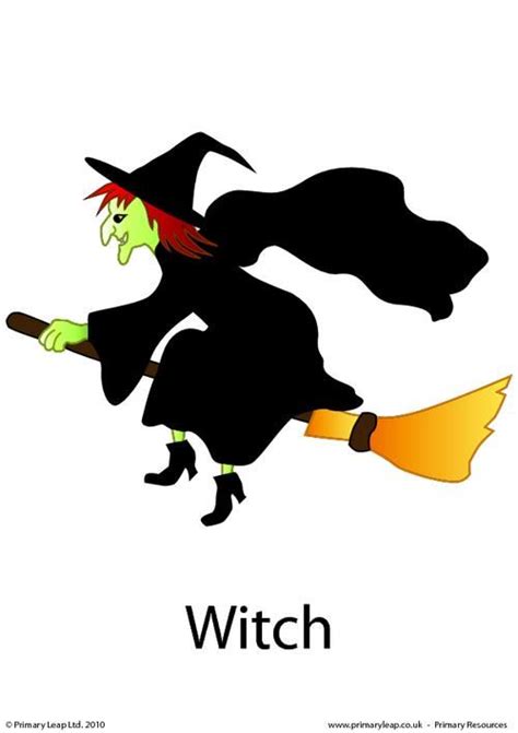 A Cartoon Witch Flying On A Broom With The Word Witch In Front Of Her Face
