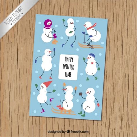 free vector funny christmas card with snowmen