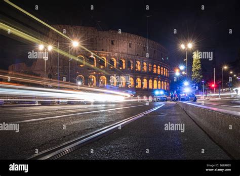 Colosseum At Night Rome City Italy With Long Exposure Stock Photo Alamy