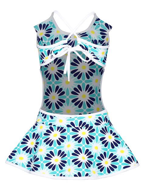 Kids Swimsuits Girls Ruffled Side Cutout Skirted One Piece Swimsuit