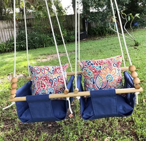 Twins Canvas Baby Swing Double Navy Baby Swing Tandem Swing Baby