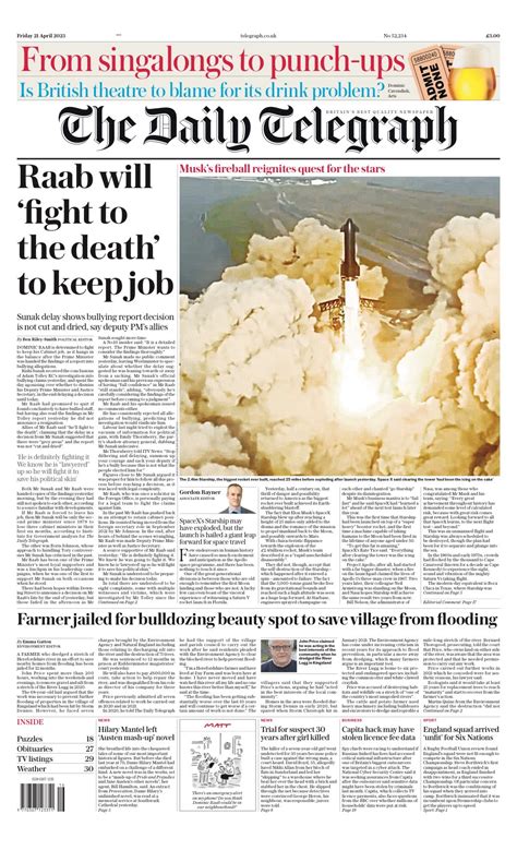 Daily Telegraph Front Page 21st Of April 2023 Tomorrows Papers Today