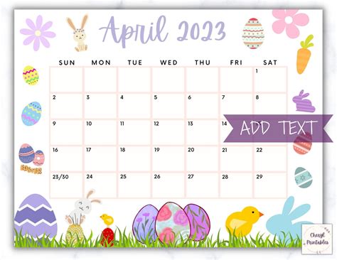 Editable April 2023 Calendar Printable Wall Calendar 2023 Etsy Easter
